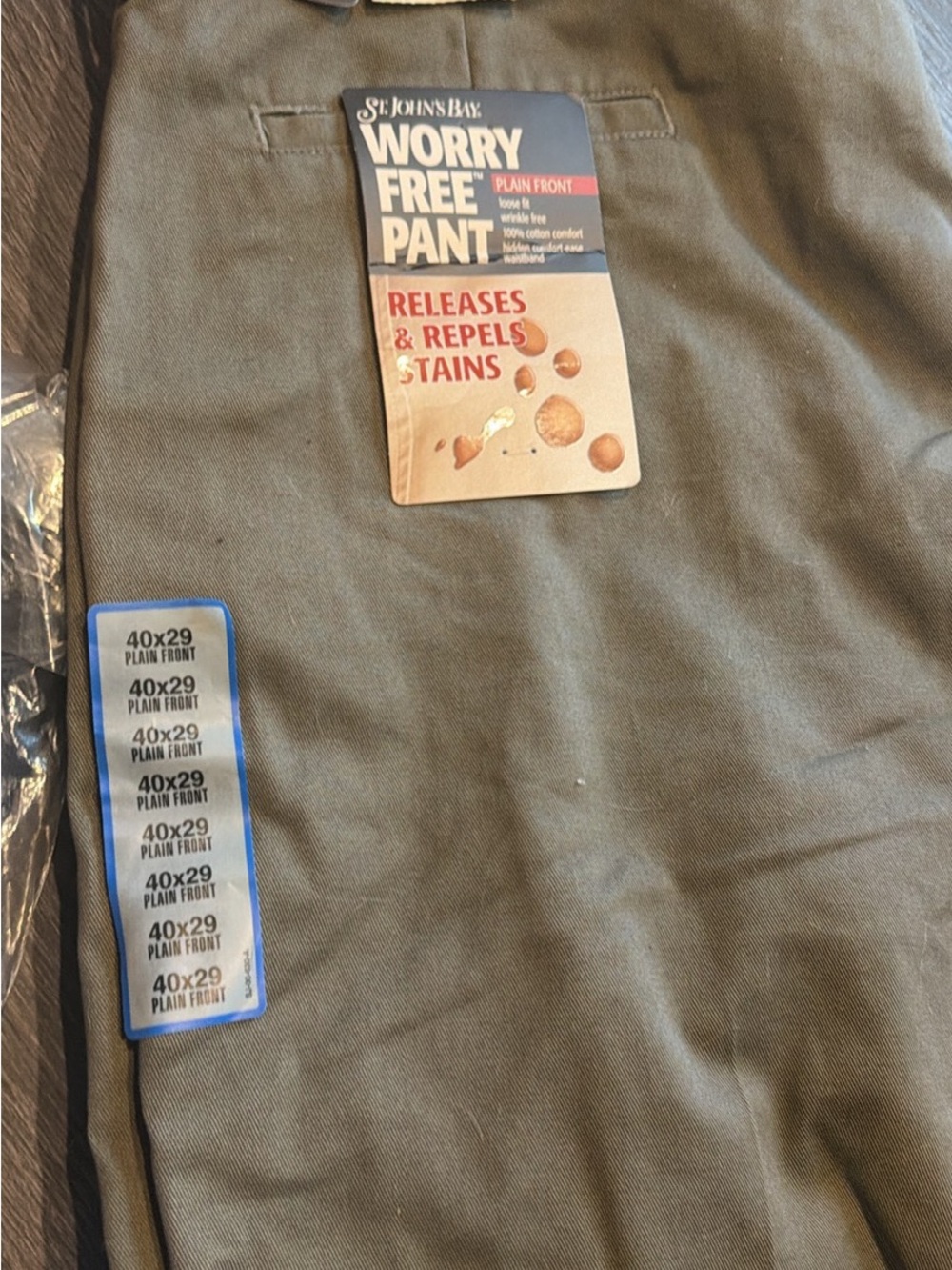 St  John’s bay  Workwear Pants - Olive Green blue and cream colors new 40x29 #5 - Picture 2 of 6